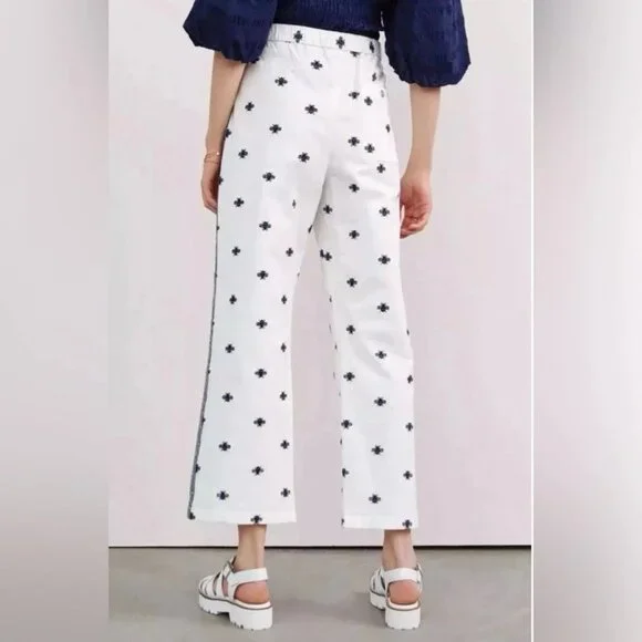 Anthropologie Navy & White Cropped Wide-Leg Pants with Side Stripe - Picture 7 of 8